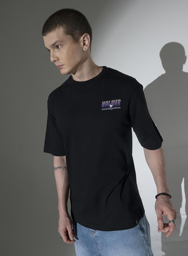 Men’s Black Cotton Relaxed Fit Graphic T-Shirt - Image 1