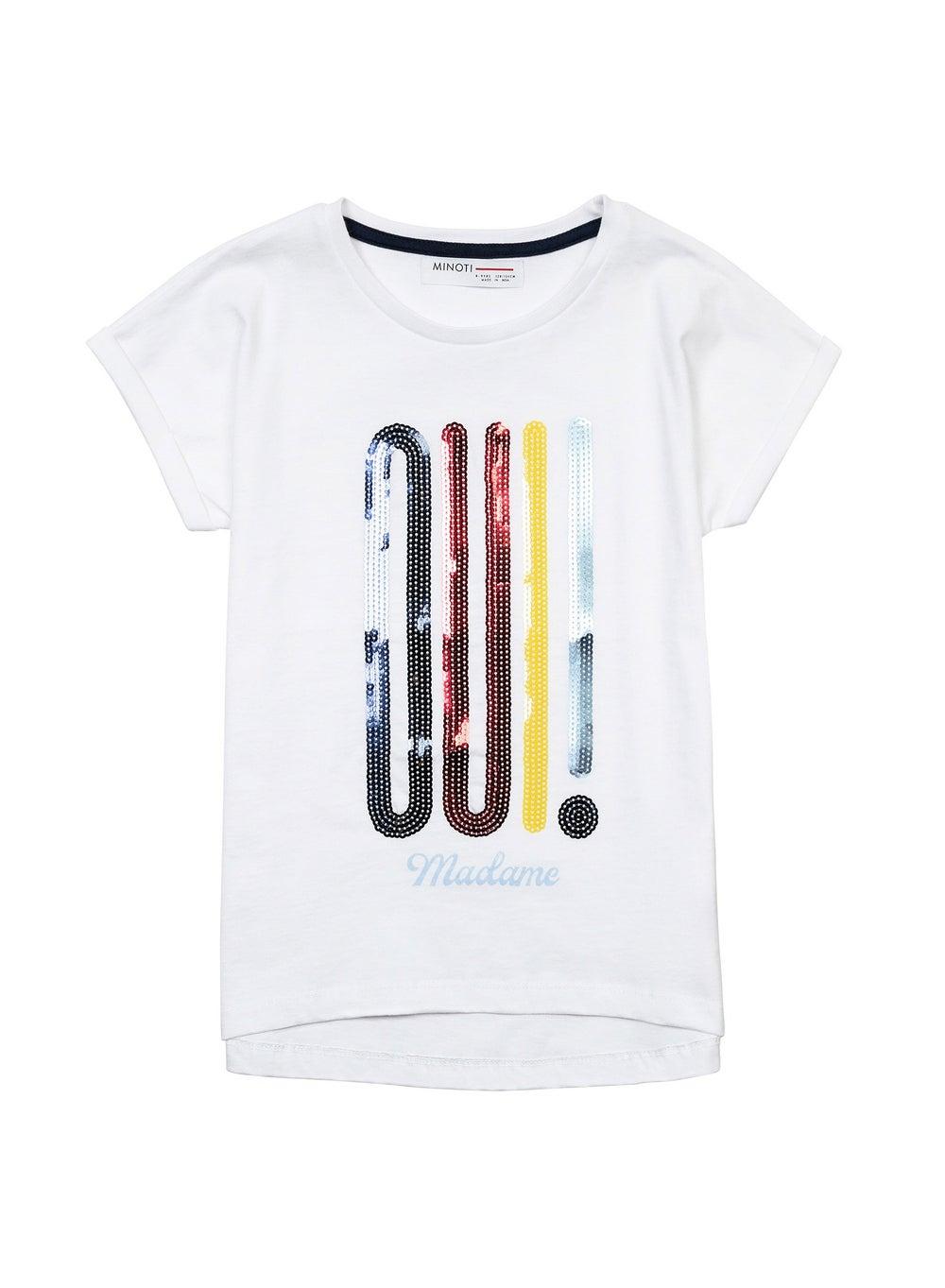 Girls White Cotton Sequin Graphic T-Shirt - Image 1