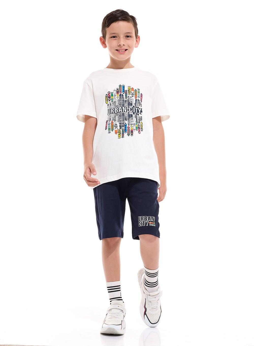 Boys Cotton 2-Piece Set Off-White Navy 6–12Y - Image 1