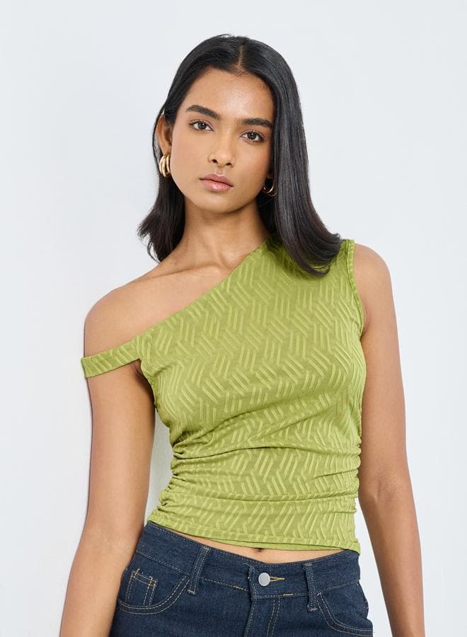 Take Two Asymmetric One-Shoulder Knit Top Green - Image 1