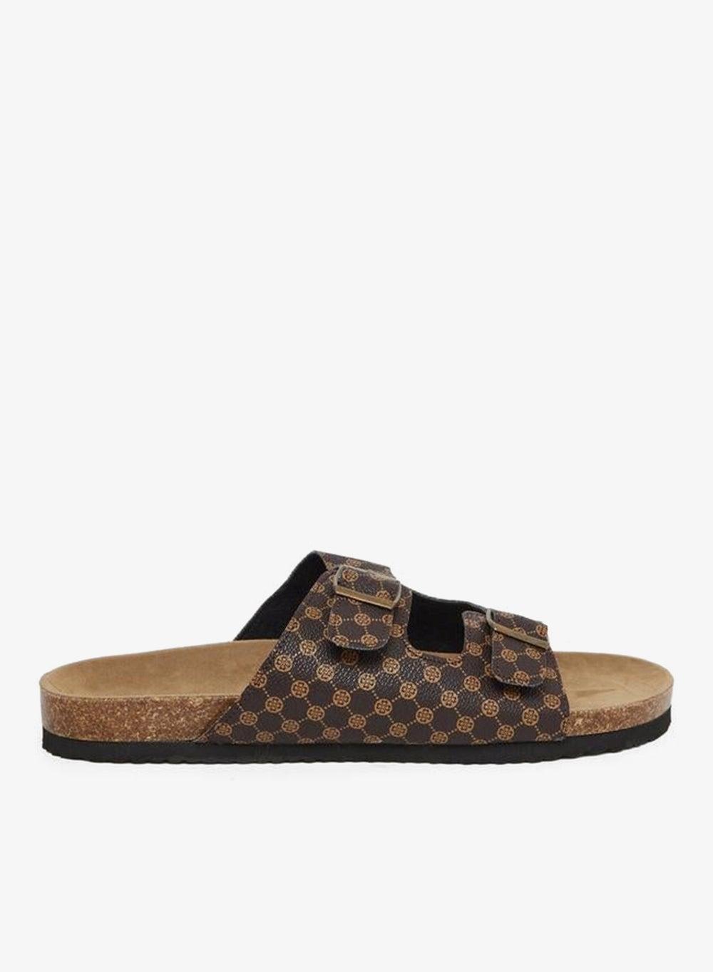 Brown Buckle Detail Slip-On Men's Sandals - Image 1