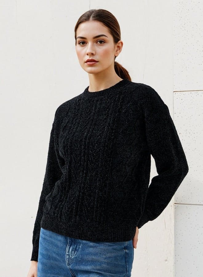 2Xtremz Black Textured Chenille Long Sleeve Sweater - Image 1