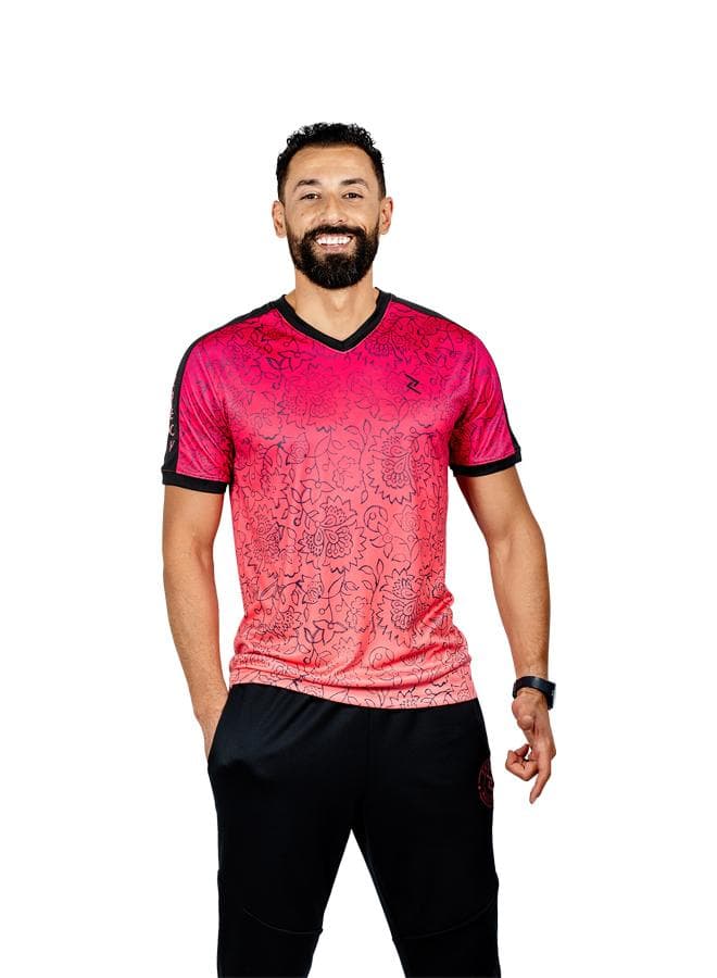 Men’s V-Neck Active T-Shirt Pink Haze Floral - Image 1