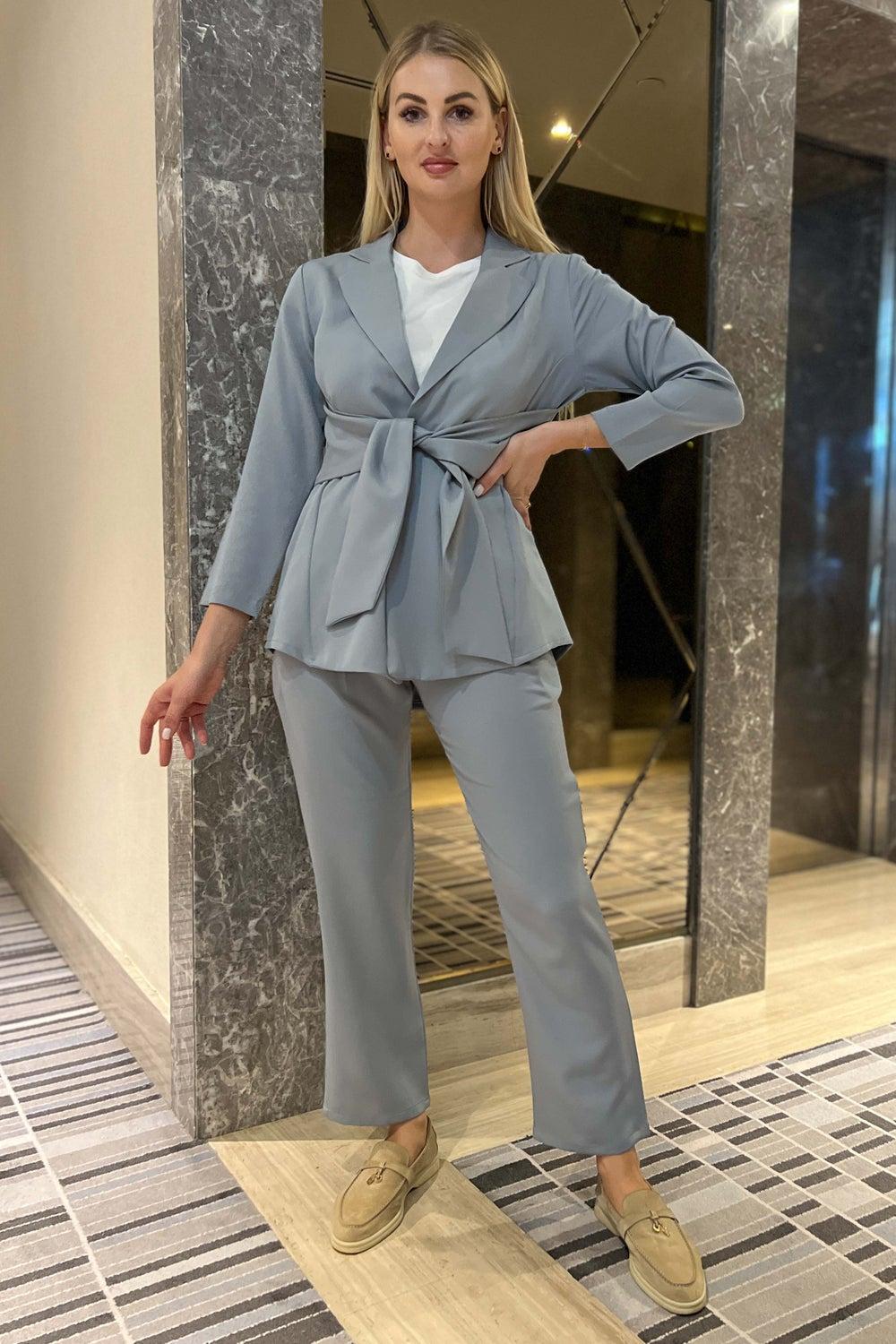 Tie Detail Barbie Crepe Blazer Pants Set - Image 1
