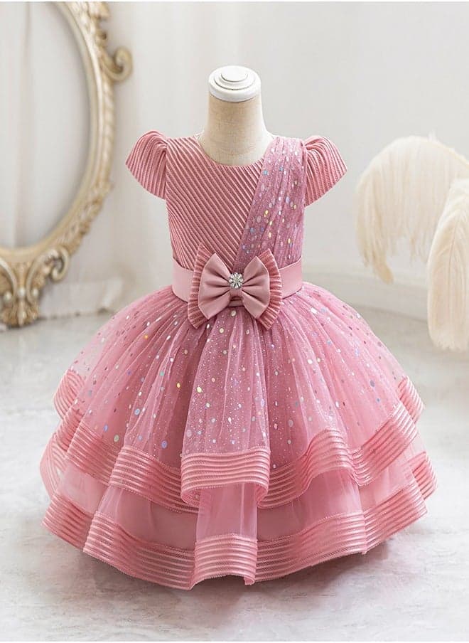 Rose Pink Sequin Tulle Party Dress - Image 1