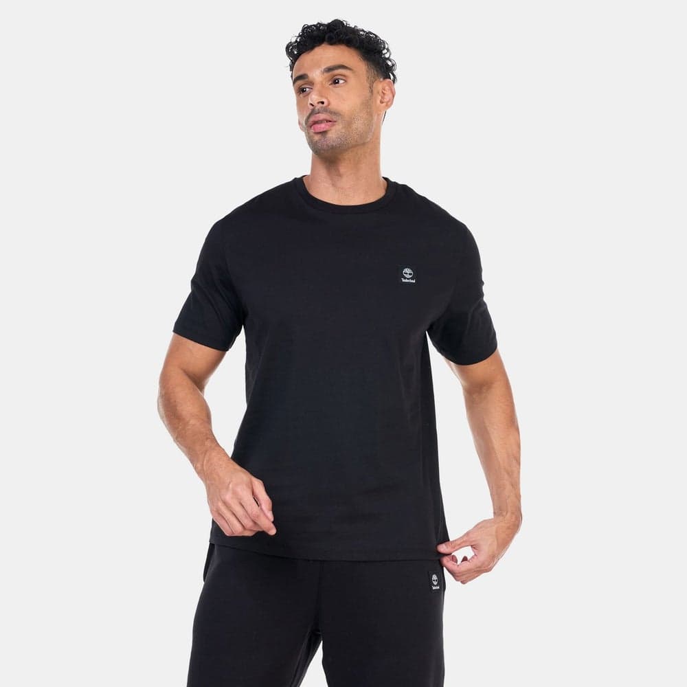 Timberland Men’s Black Woven Badge Cotton T-Shirt - Image 1