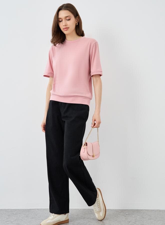 Black Solid Mid Rise Wide Leg Jeans - Image 1