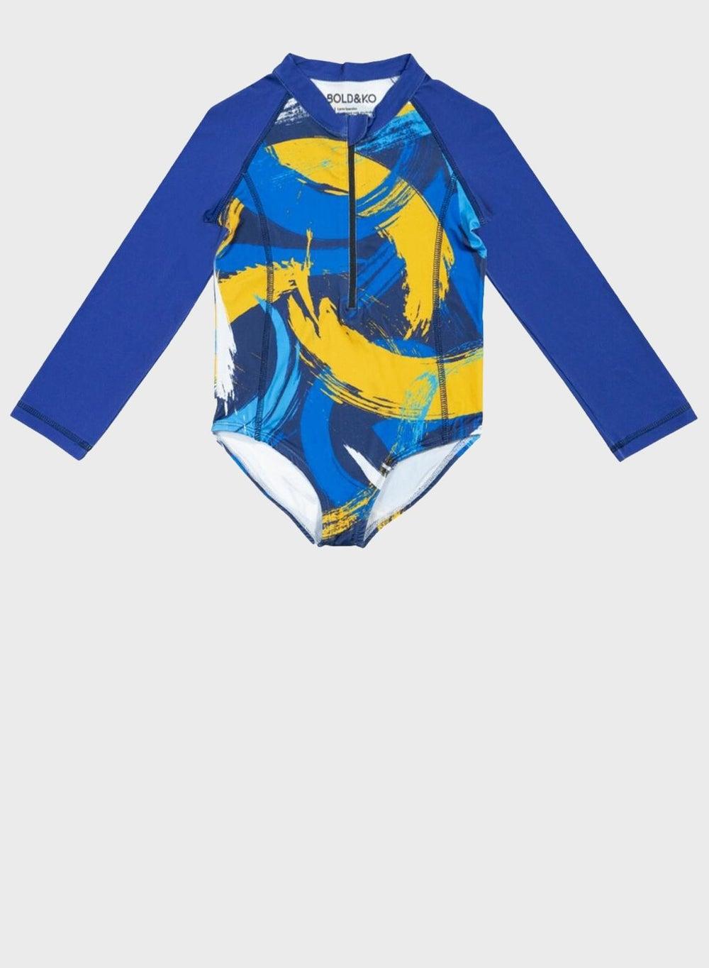 Girls Abstract Print UPF 50+ Rashguard Swimsuit - Image 1