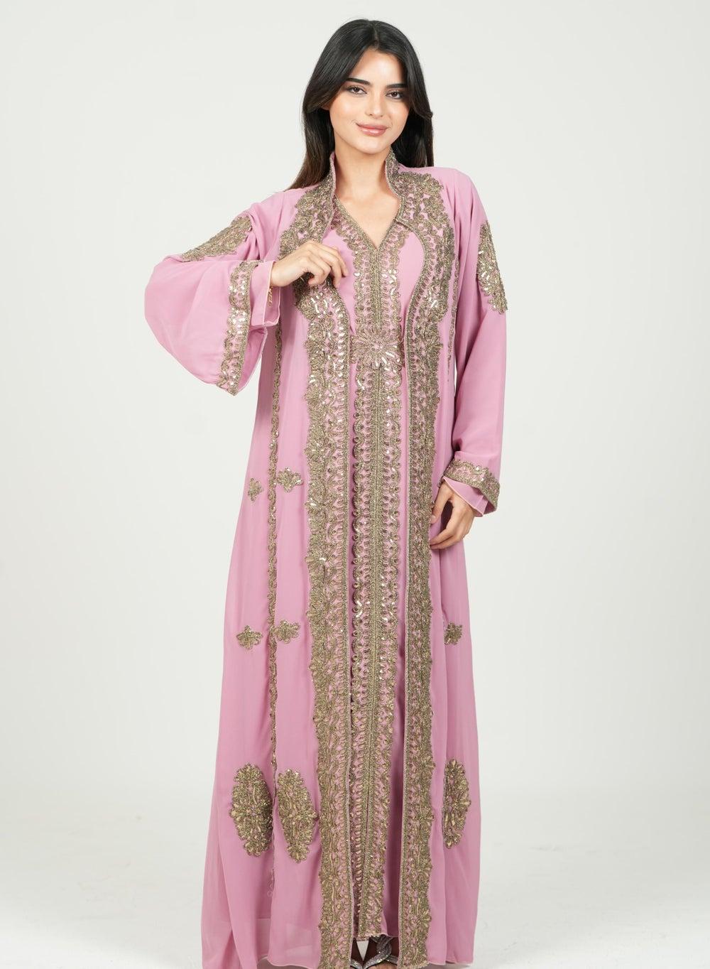 Pink Embroidered Kaftan Jalabia Dress - Image 1