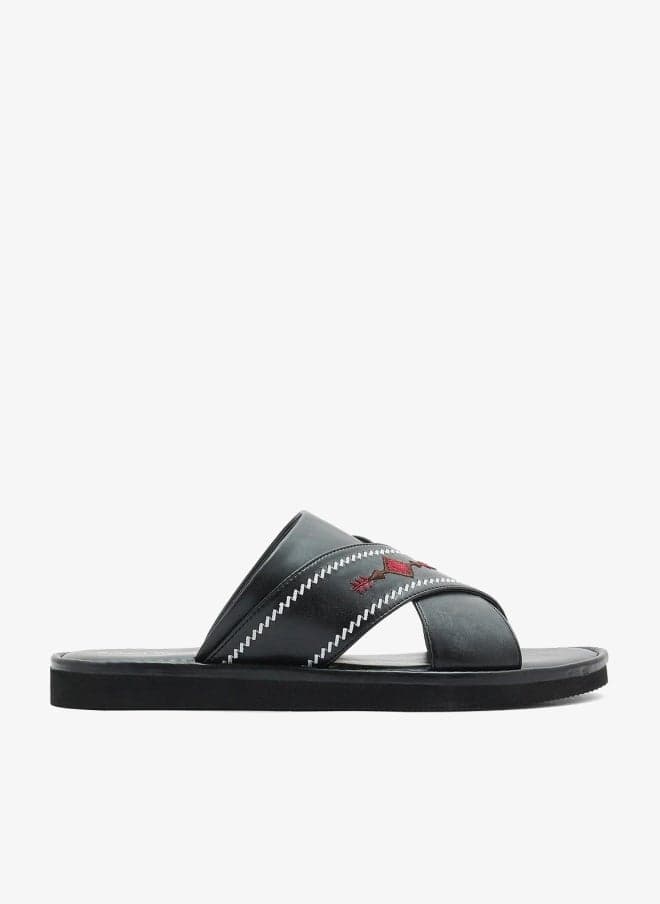 Nm E014 Embroidered Black Arabic Sandals - Image 1