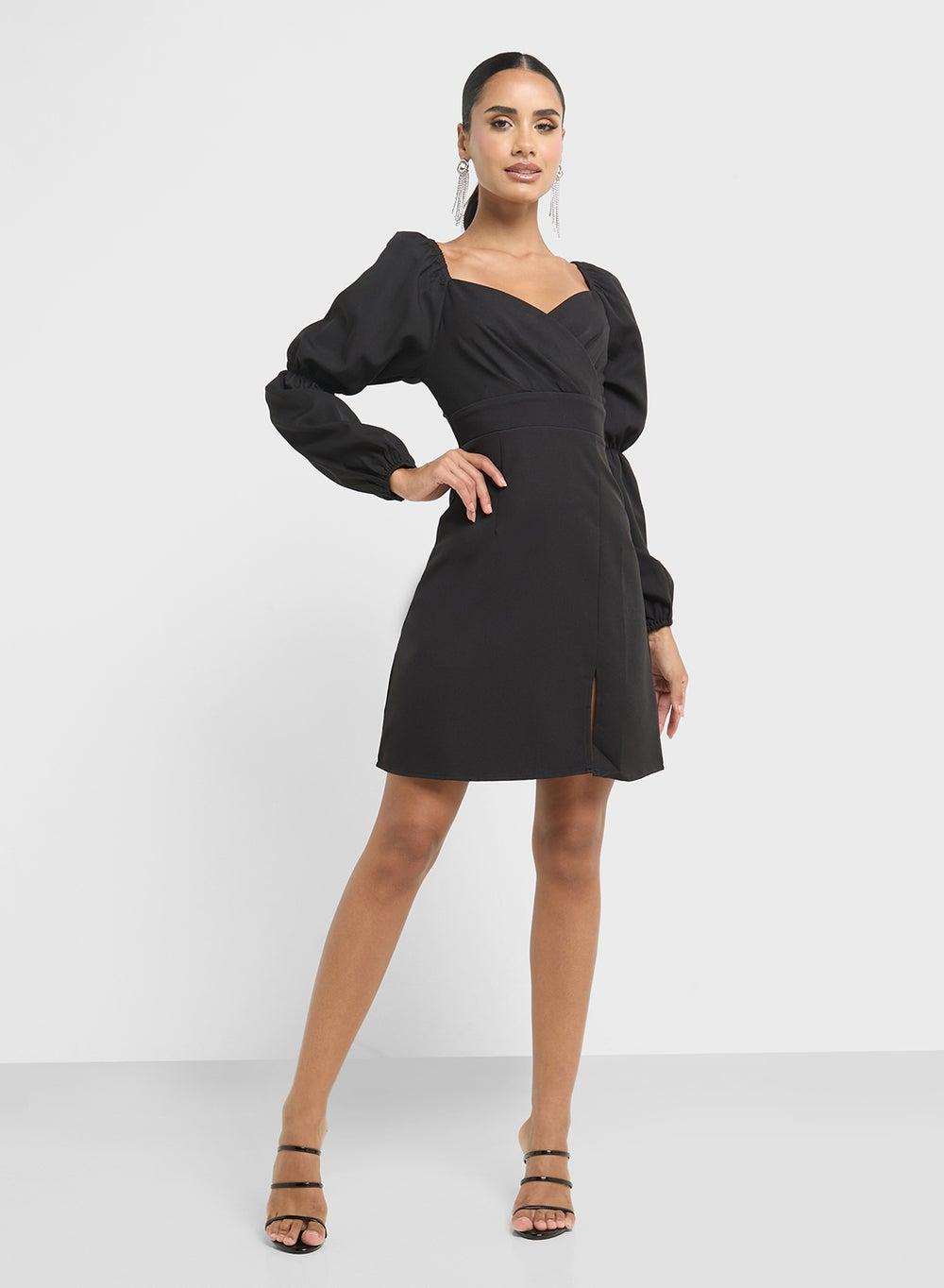 Ly26509 Puff Sleeve Black Mini Dress - Image 1