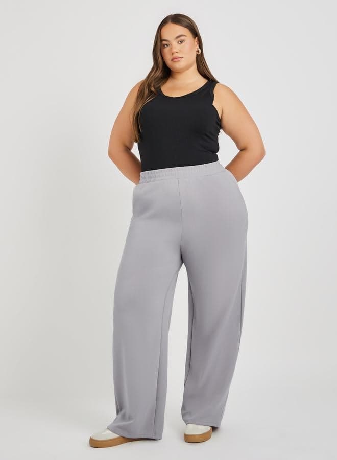 Plus Size Solid Wide Leg Joggers – Grey Mid-Rise - Image 1