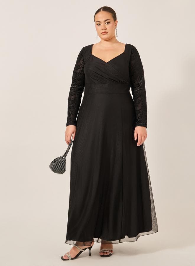 Black Lace Sleeve Maxi Dress 7011649301 - Image 1