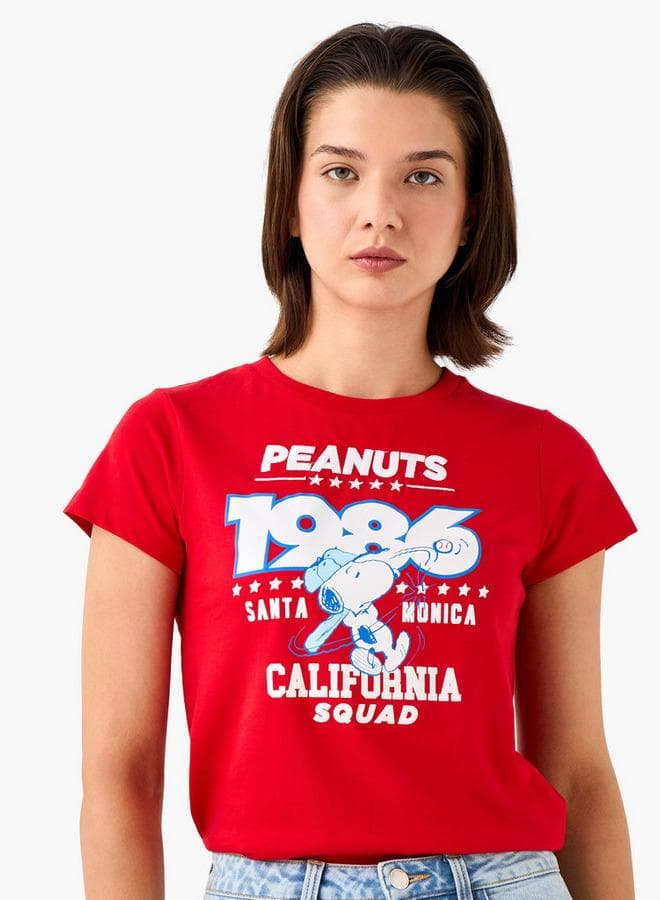 Snoopy Peanuts Red Cotton Crew Neck T-Shirt - Image 1