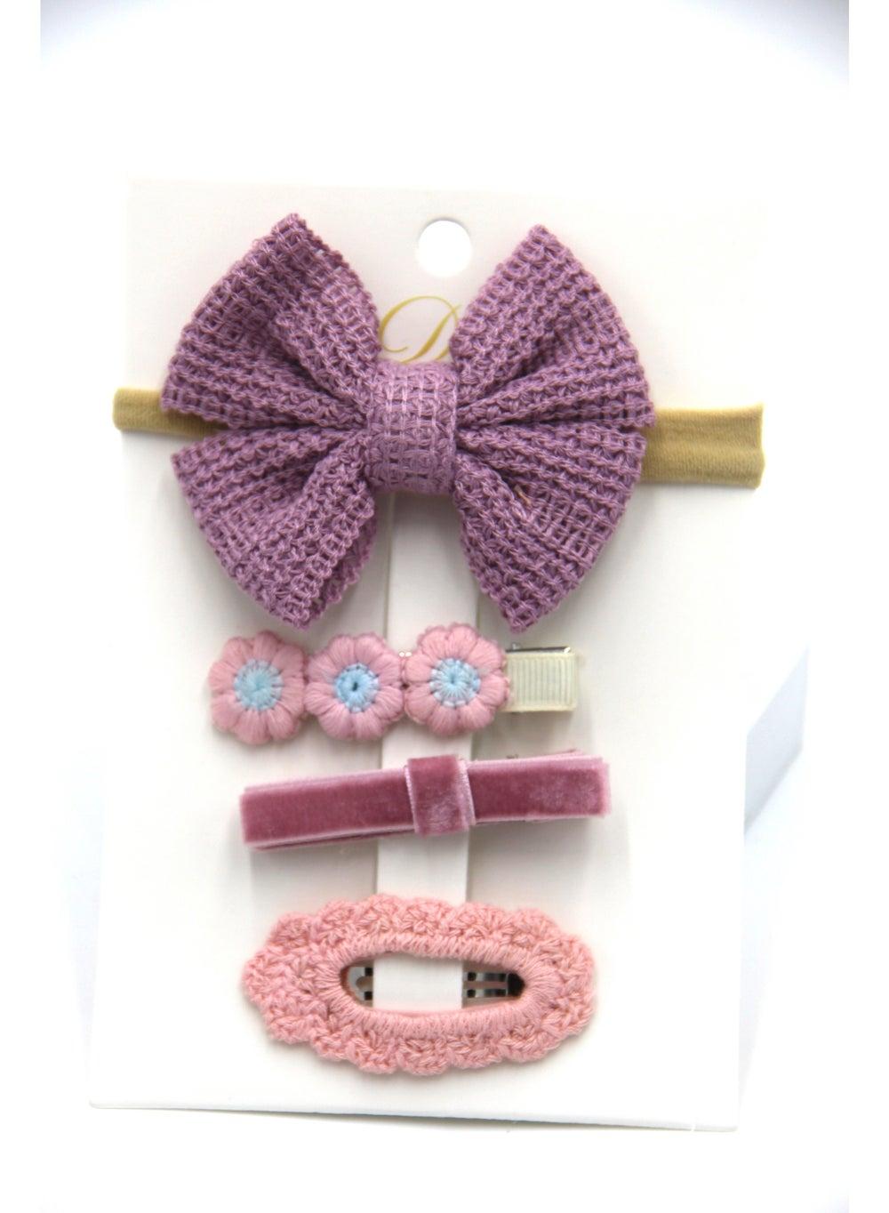 Eira Purple Ribbon Bow Clip & Ponytail Set - Image 1