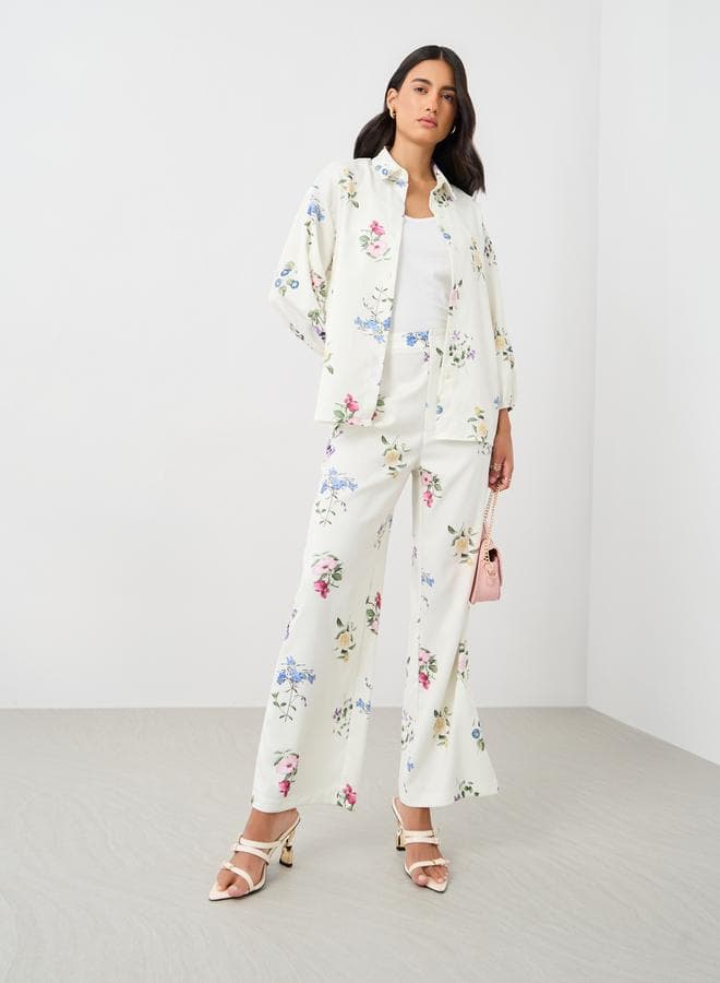 Floral Print High-Rise Wide Leg Pants - Image 1