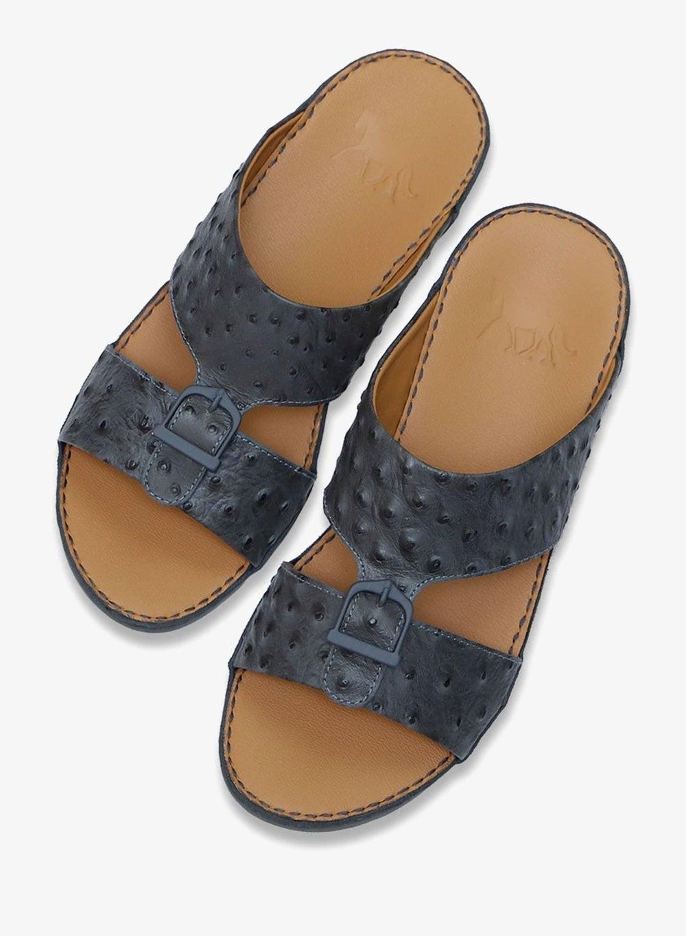 Ostrich Printed Grey Leather Arabian Sandals - Image 1