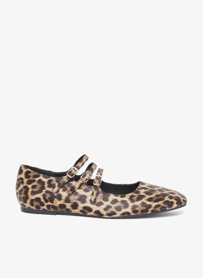Styli Leopard Print Buckle Strap Ballerina Flats - Image 1