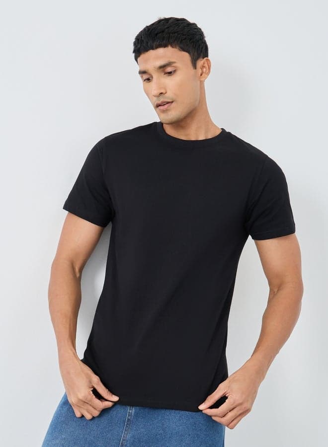 Black Heavy Jersey Longline Crew Neck T-Shirt - Image 1