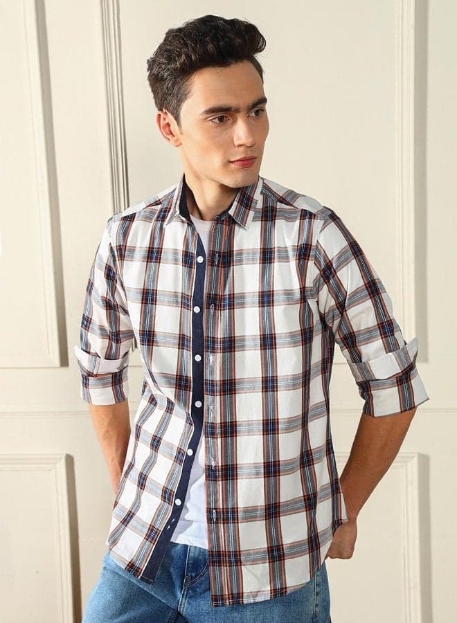 Men’s Multicolour Checkered Cotton Shirt – Regular Fit - Image 1