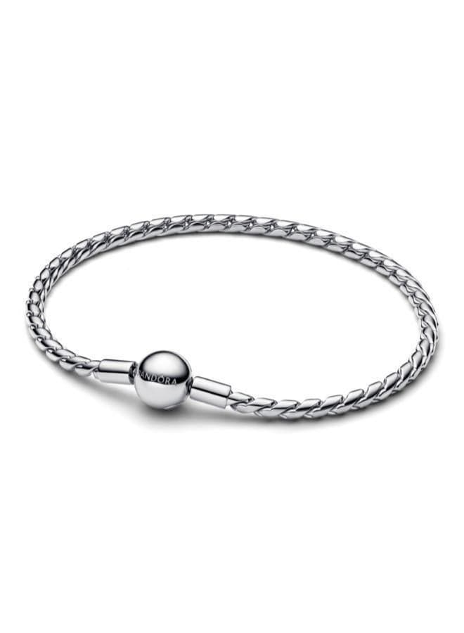 Sterling Silver Round Clasp Snake Chain Bracelet - Image 1
