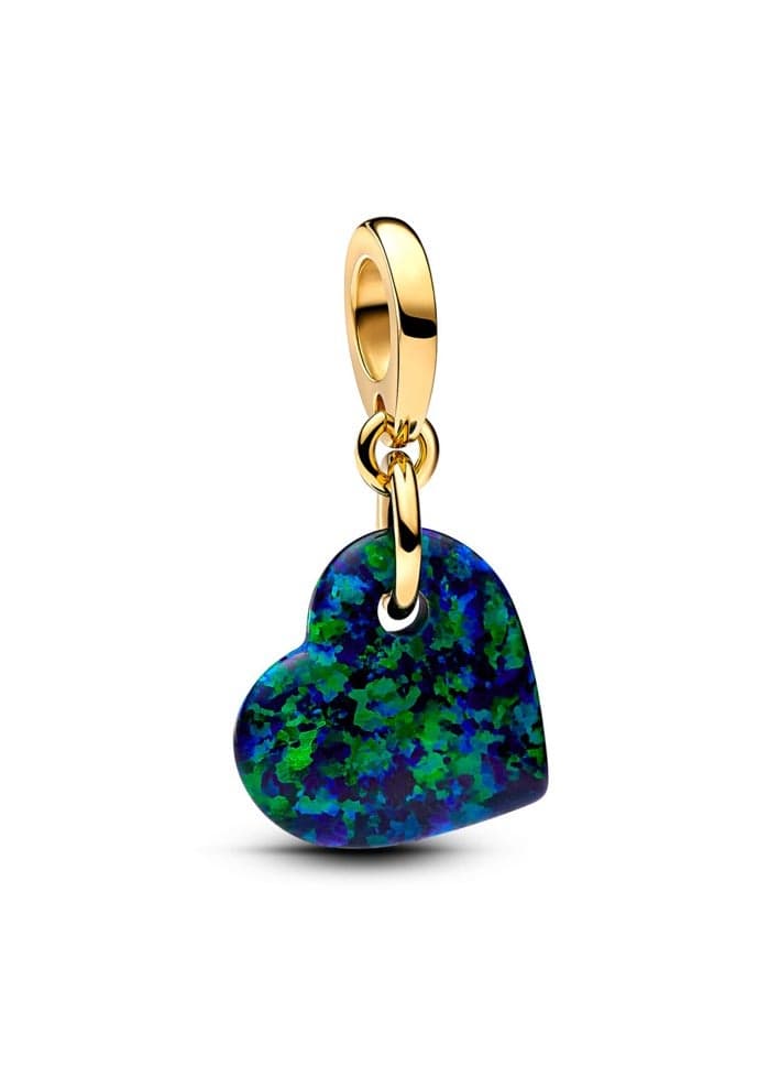 Opalescent Green Heart Dangle Charm in 14k Gold-Plating - Image 1