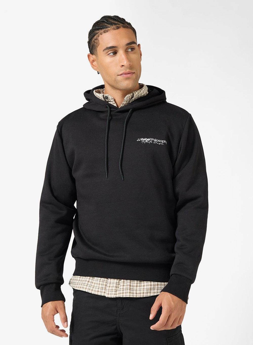 Black Graphic Loose Fit Pullover Hoodie 12279446 - Image 1