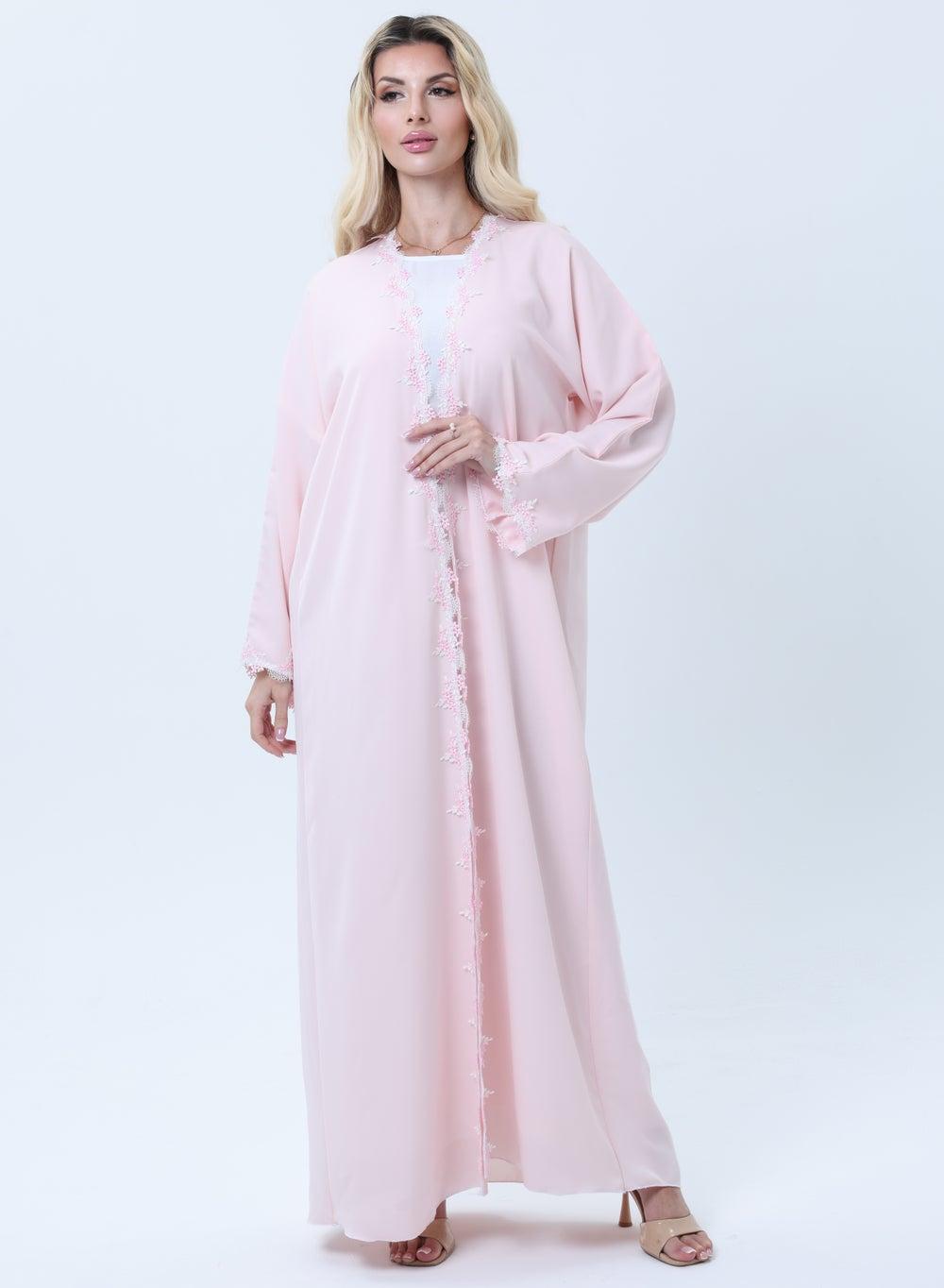 Pink Lace Abaya with Matching Sheila Lightweight Nida - Image 1
