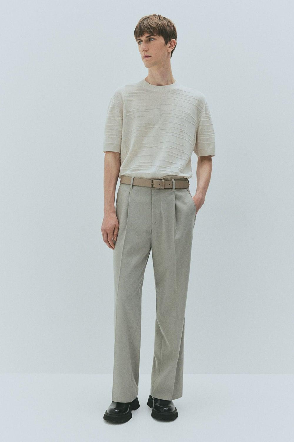 Men’s Fine-Knit Beige Regular Fit T-Shirt - Image 1