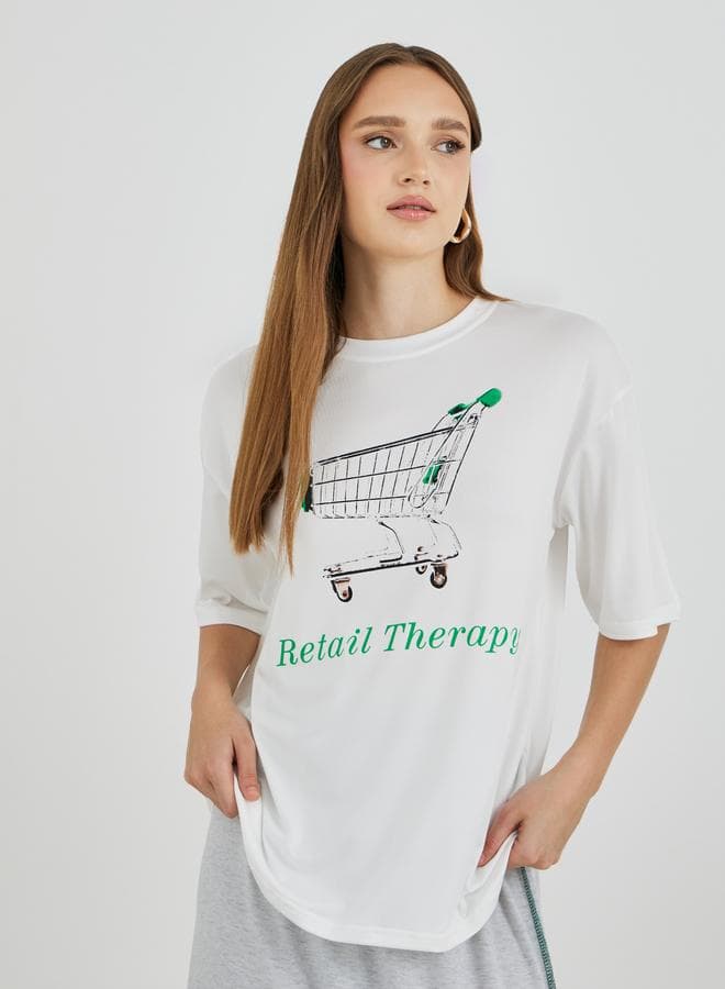 Take Two Oversized Graphic Print White T-Shirt - Image 1