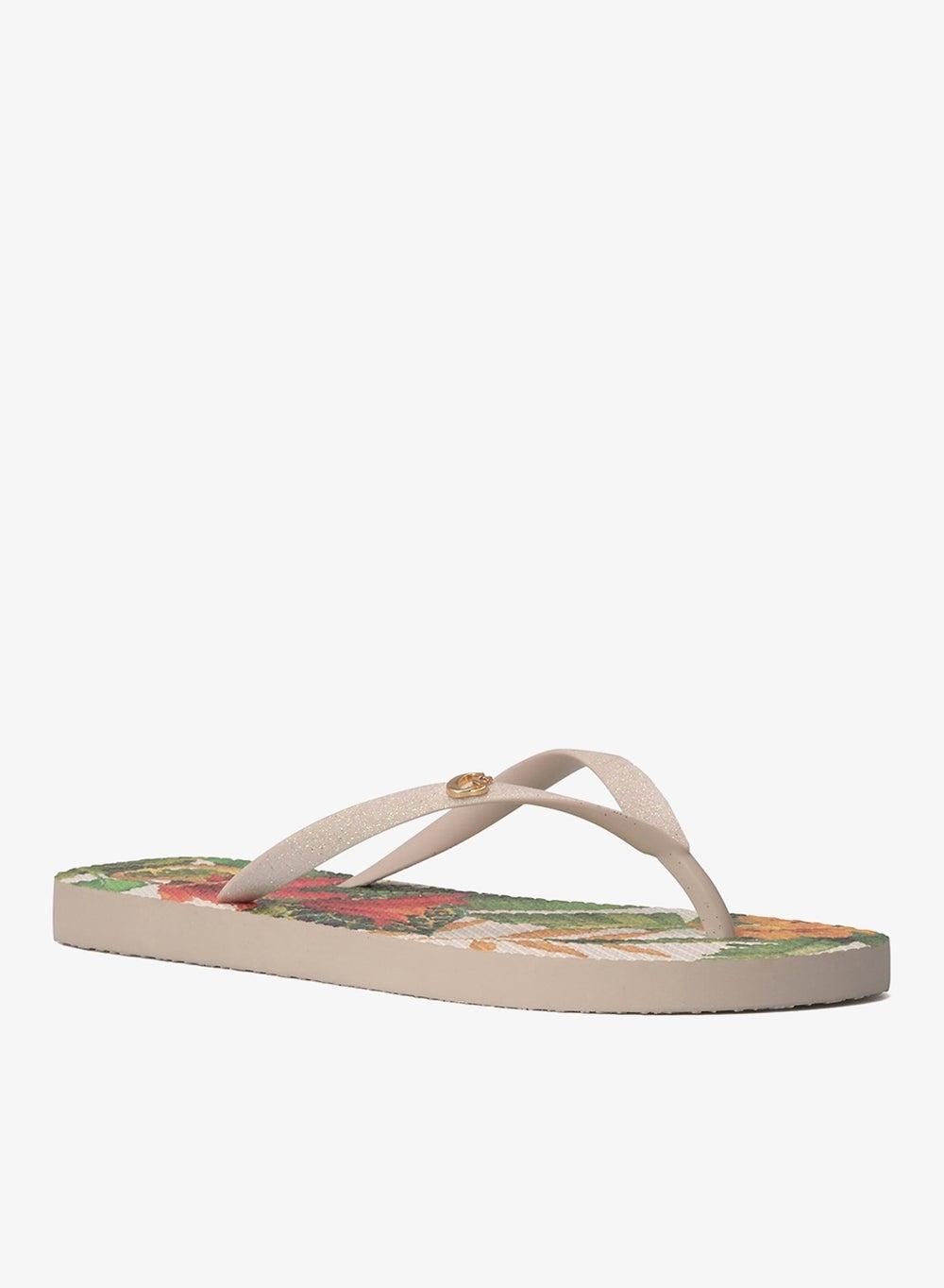 CS Printed Flip-Flops in Off White Gold - Image 1