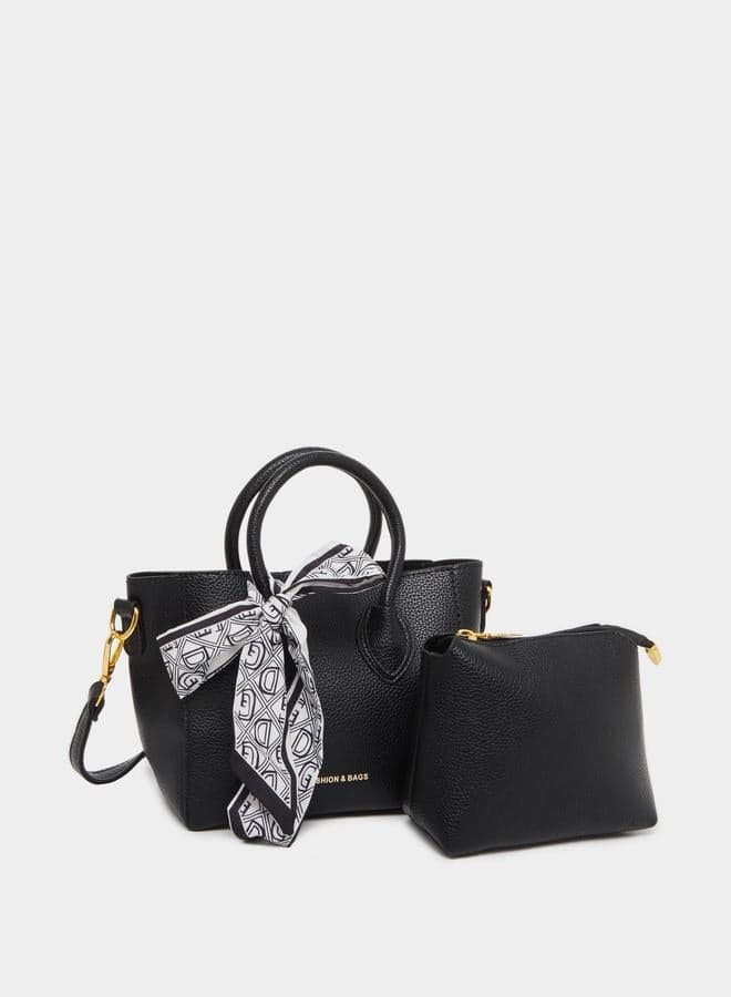 Textured Ribbon Detail Satchel Bag with Adjustable Strap - Image 1
