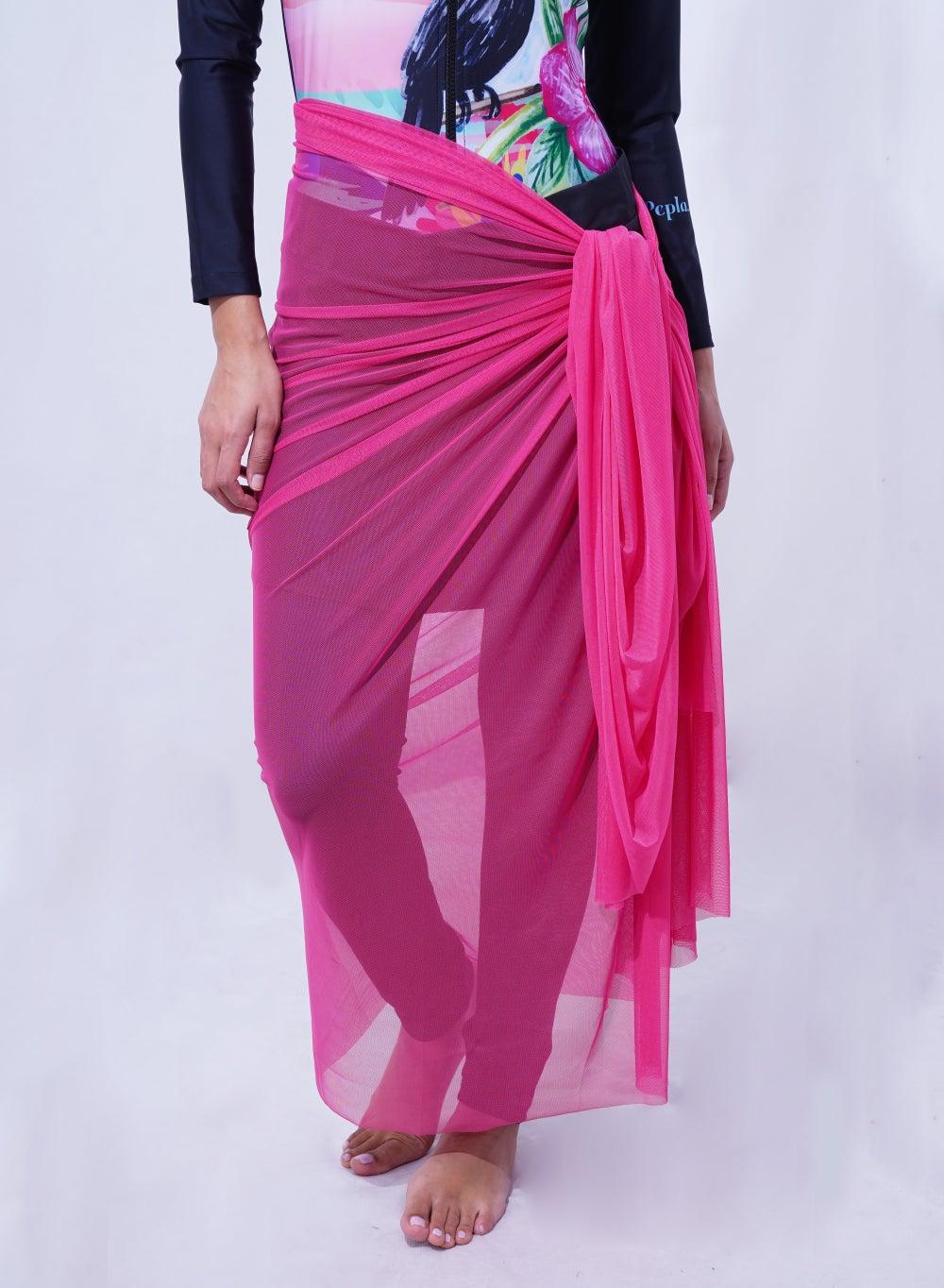 Hot Pink Sheer Sarong Cover-Up Swimwear - Image 1