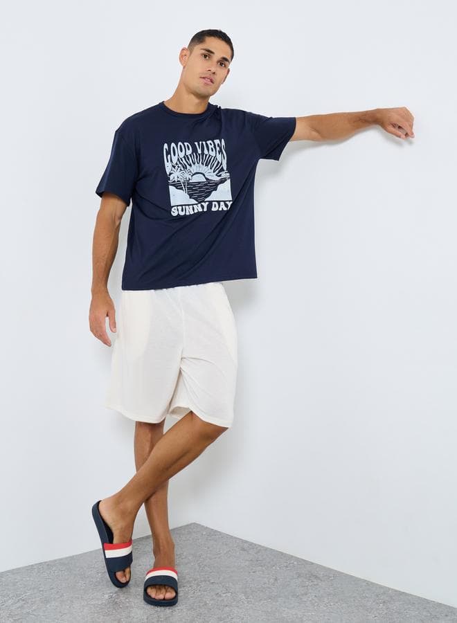 Styli Men’s Navy Graphic T-Shirt & Shorts Set - Image 1