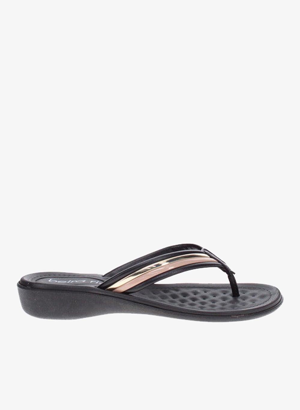 Beira Rio Black Flat Sandals Brazil Casual Comfort - Image 1