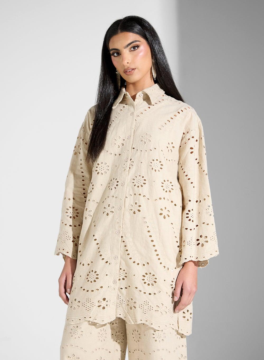 Schiffli Woven Cotton Tunic for Women - Image 1