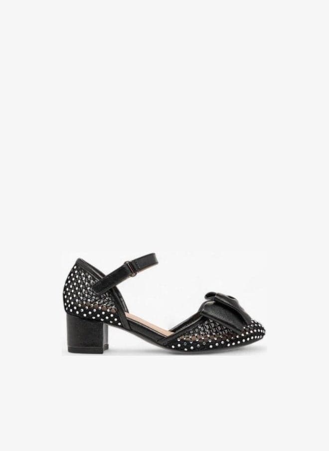 Girls Bow Accent Block Heel Party Shoes J06995 - Image 1