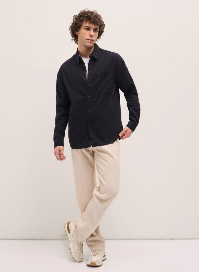 Men’s Black Casual Shacket Long Sleeve Button-Down - Image 1