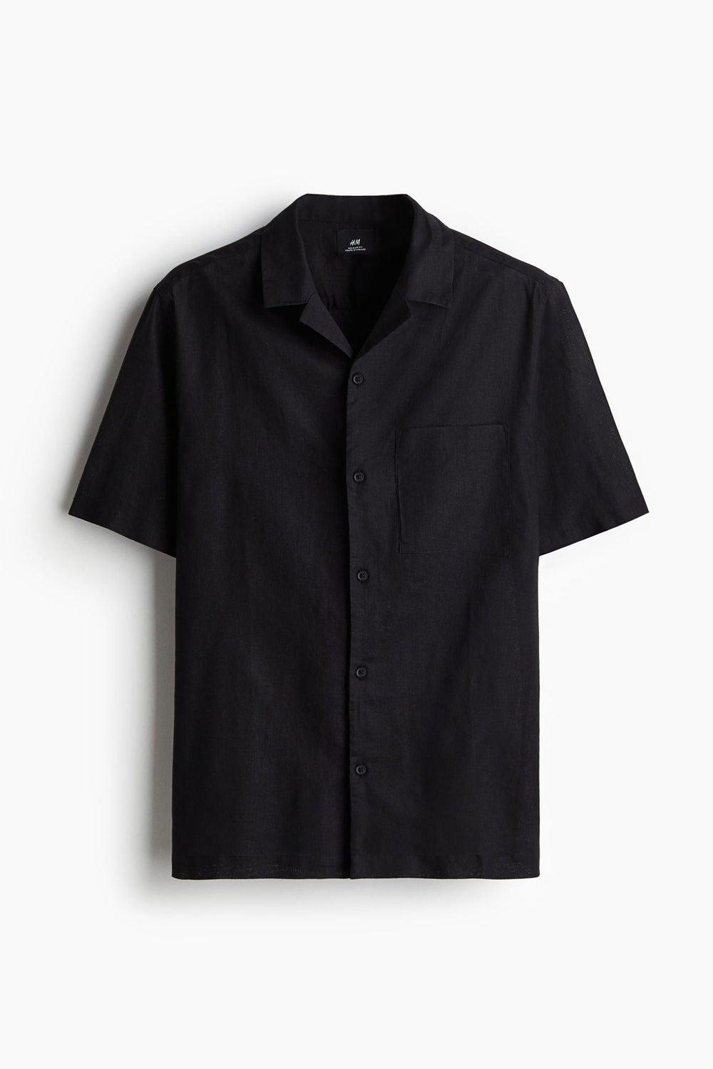Regular Fit Linen-Blend Resort Collar Shirt - Image 1