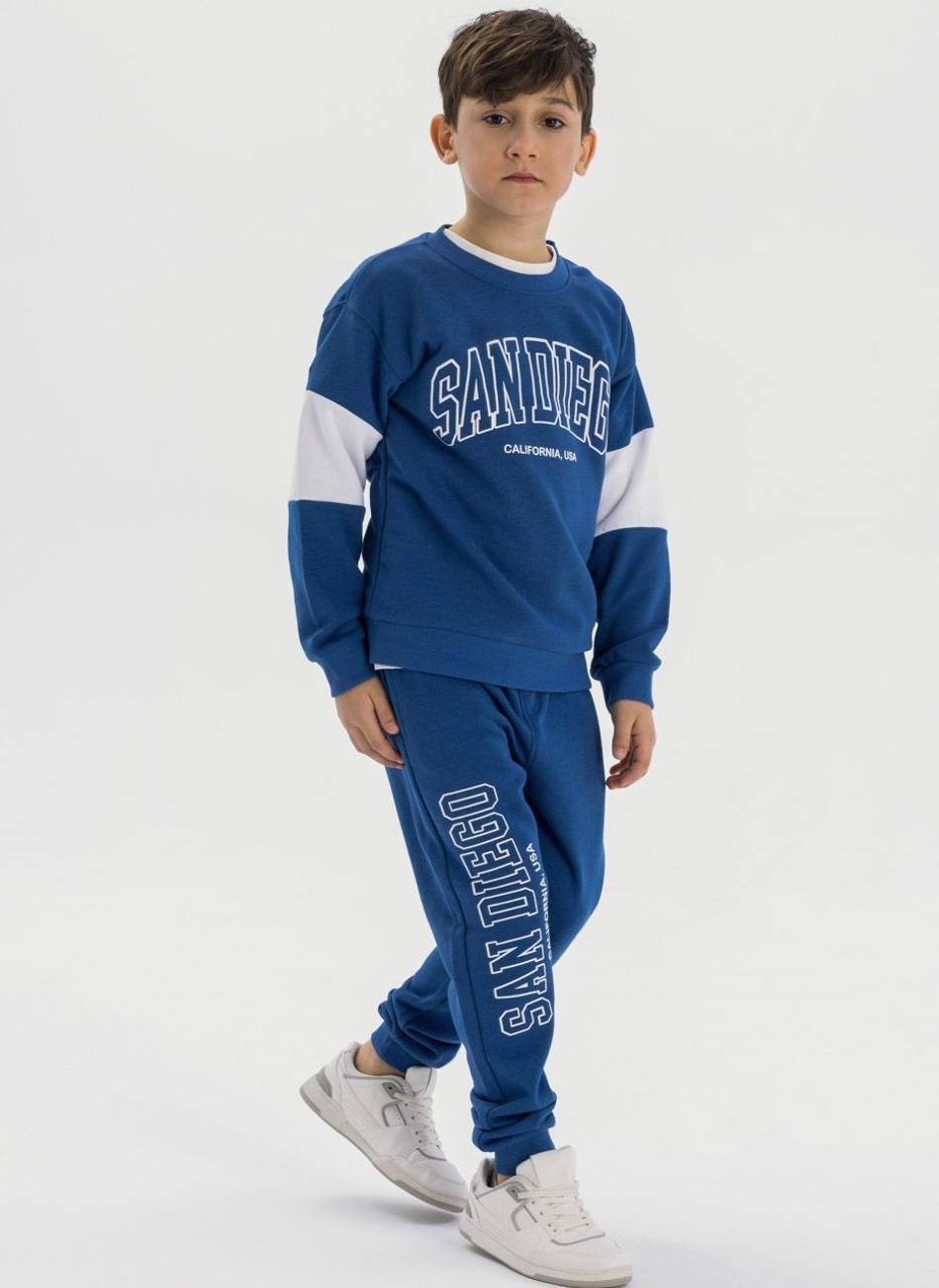 Cobalt Blue Boys Crew Neck Tracksuit Set Print - Image 1