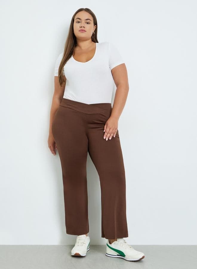 Plus Size Brown Flared Trousers Wide Fit Elegance - Image 1