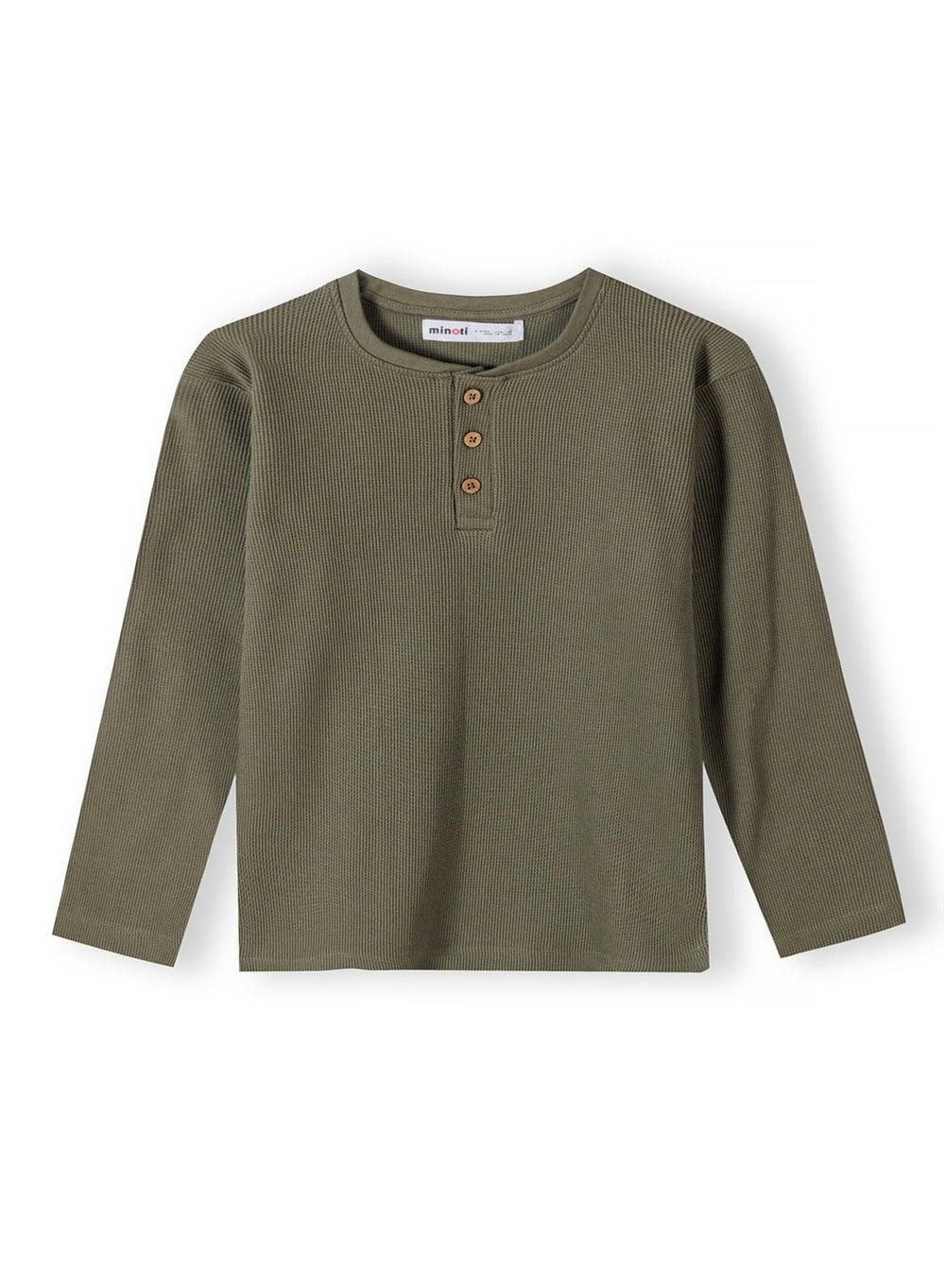 Boys Waffle Henley Tee Button Neck Green - Image 1
