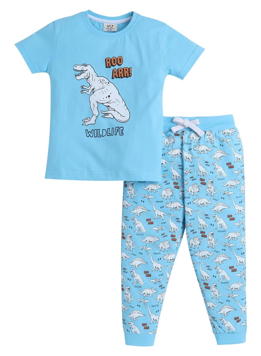 Victor and Jane Boys Blue Printed Cotton Pyjama Set - Image 1