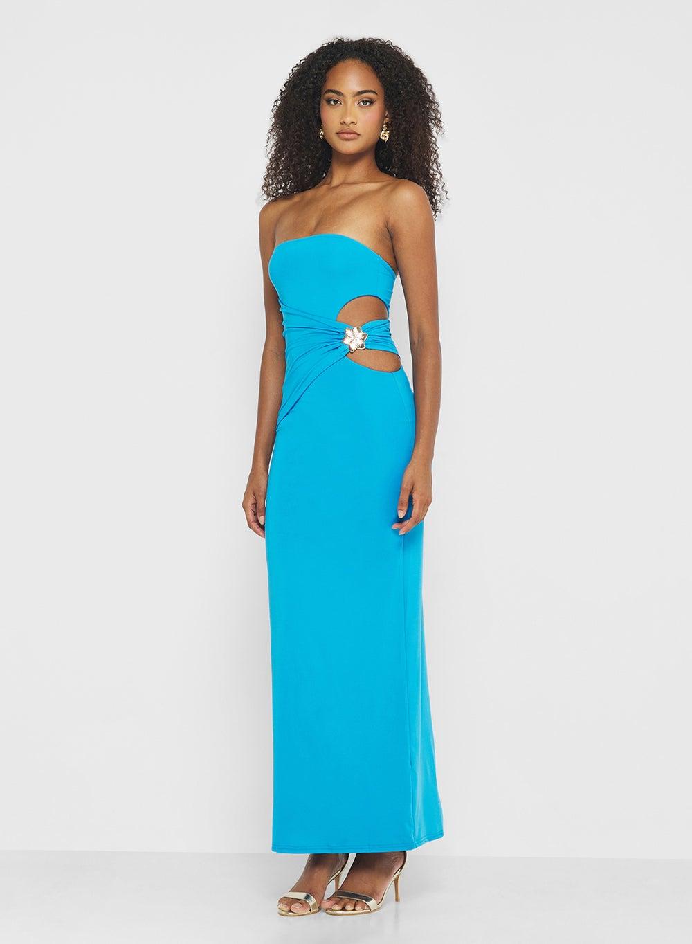 Bright Blue Bandeau Cutout Maxi Dress Y250612062 - Image 1