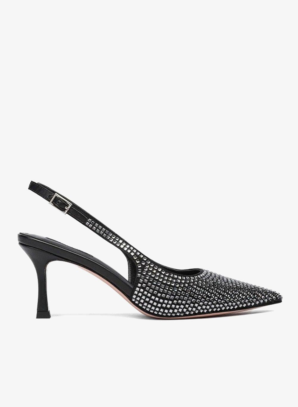 VITERBO Black Leather Slingback Mid Heel Pumps - Image 1