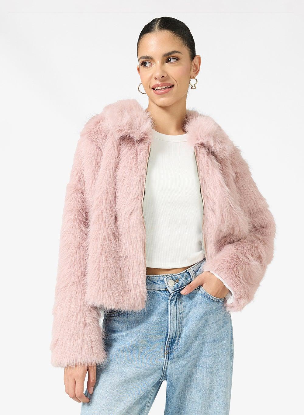 Cozy Faux Fur Pink Short Jacket 25061121 - Image 1