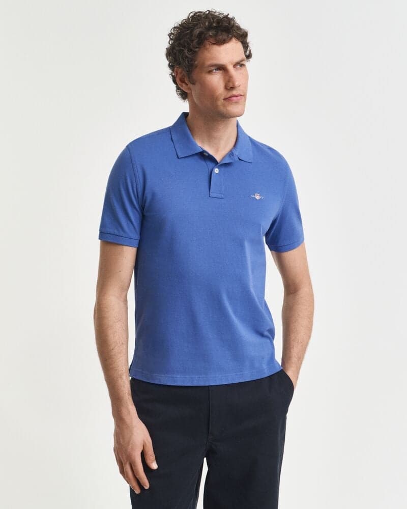 GANT Regular Fit Shield Piqué Polo Shirt Blue - Image 1