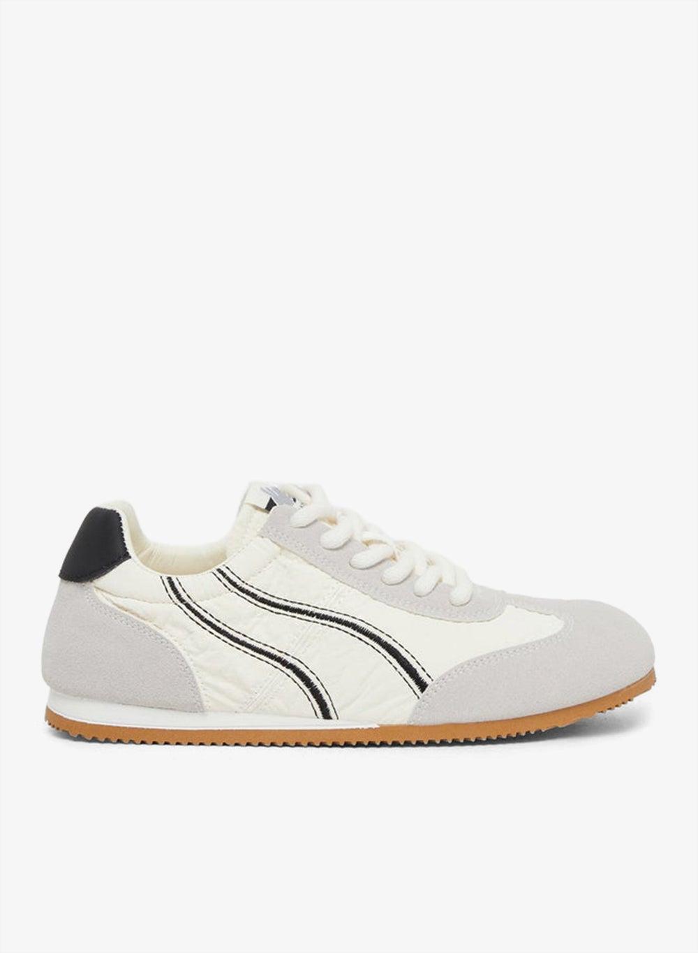 Retro Side Stripe Lace-Up Sneakers in Beige - Image 1