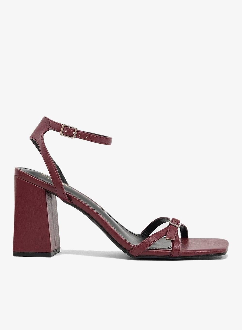 Burgundy High Heel Sandal with Ankle Strap - Image 1