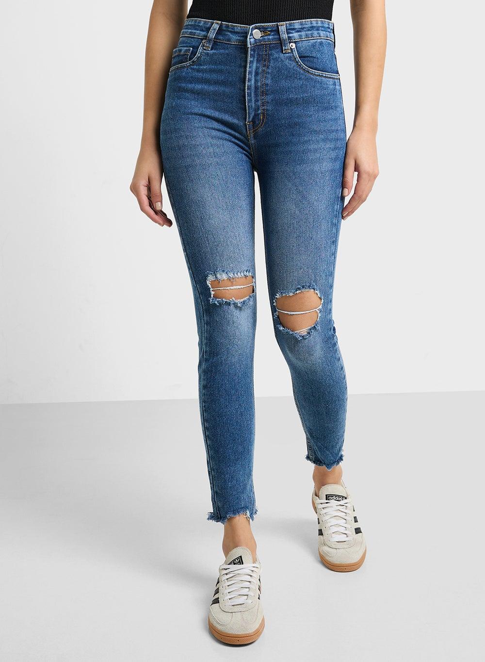 Zopwd239 Skinny Fit Distressed Blue Jeans - Image 1